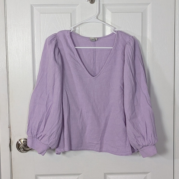 Lilac 100% Cotton Puffy Sleeves V-Neck Blouse from a new day Size Large - Picture 3 of 7